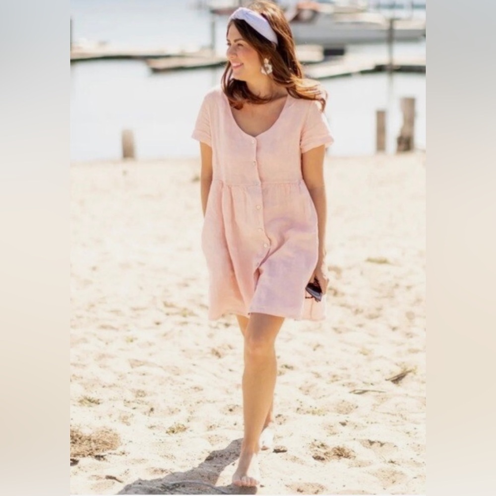 Jillian Harris x Priv Hamptons dress linen pink baby doll dress - Picture 2 of 13